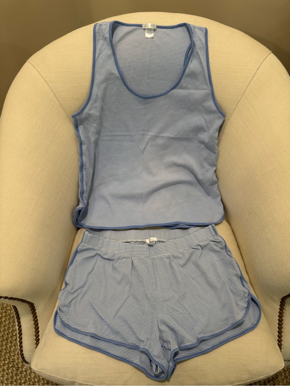 Blue Striped Women's Pajama Tank & Shorts Set